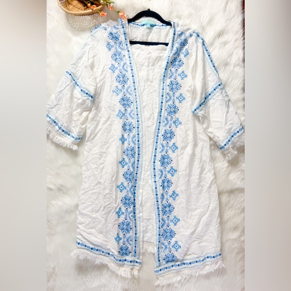 MELISSA ODABASH blue white embroidered swim coverup - Picture 1 of 2